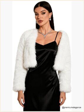 Cropped Faux Fur Jacket Fluffy Fuzzy Cardigan Open Front Shaggy Short Coat
